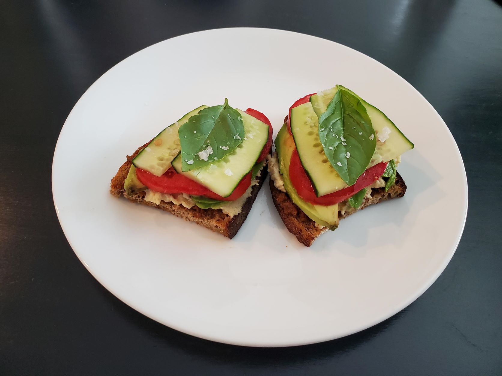 Summer Open-Faced Sandwich with Avocado, Hummus, and Pesto